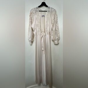 Vintage Lily of France Nylon Pleated Puff Sleeve Lace Heart Waterfall Back Gown